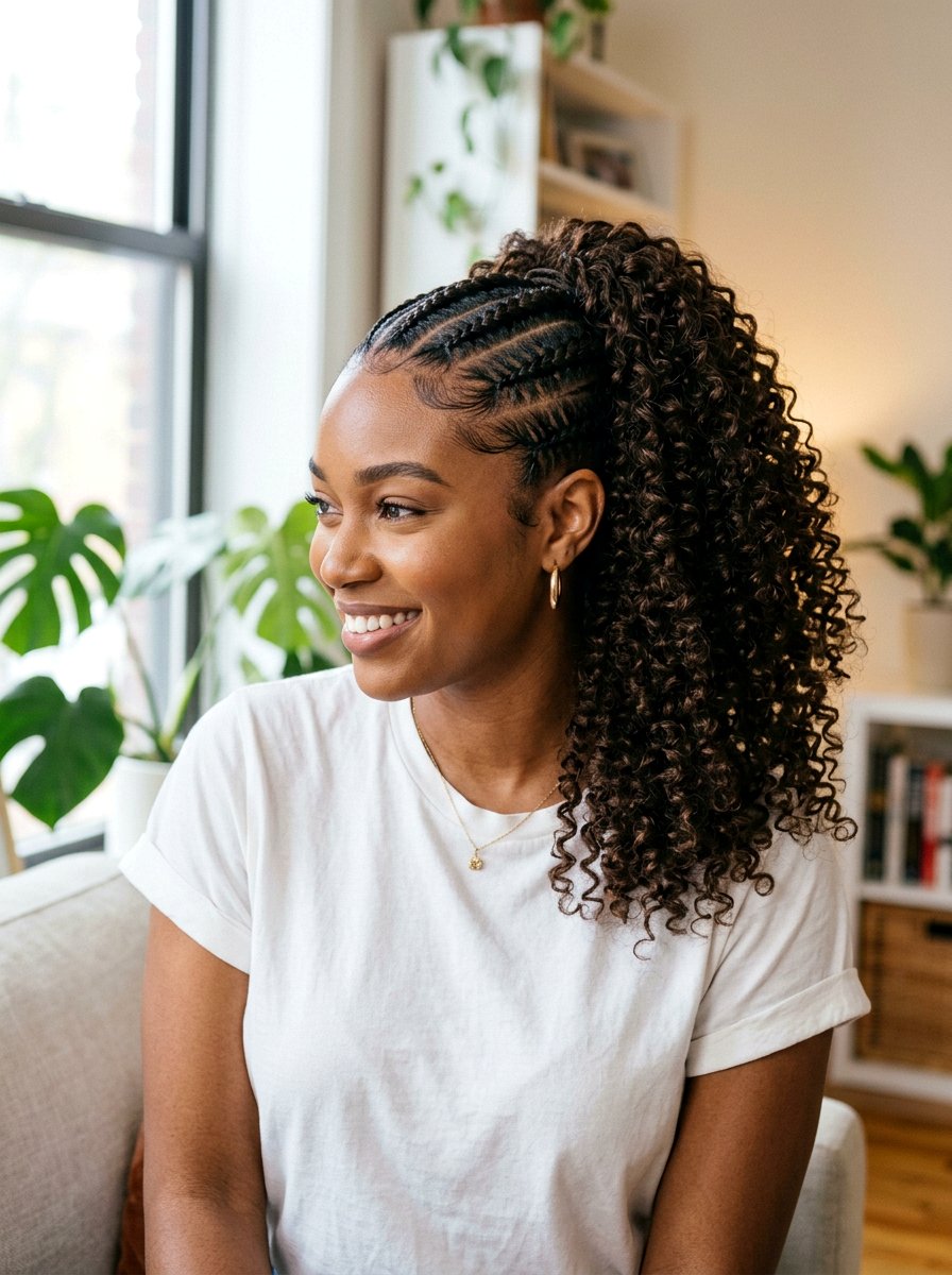 Cornrows With Drawstring Curly Ponytail - 20 straight back cornrows with ponytail - 20 straight back cornrows with ponytail