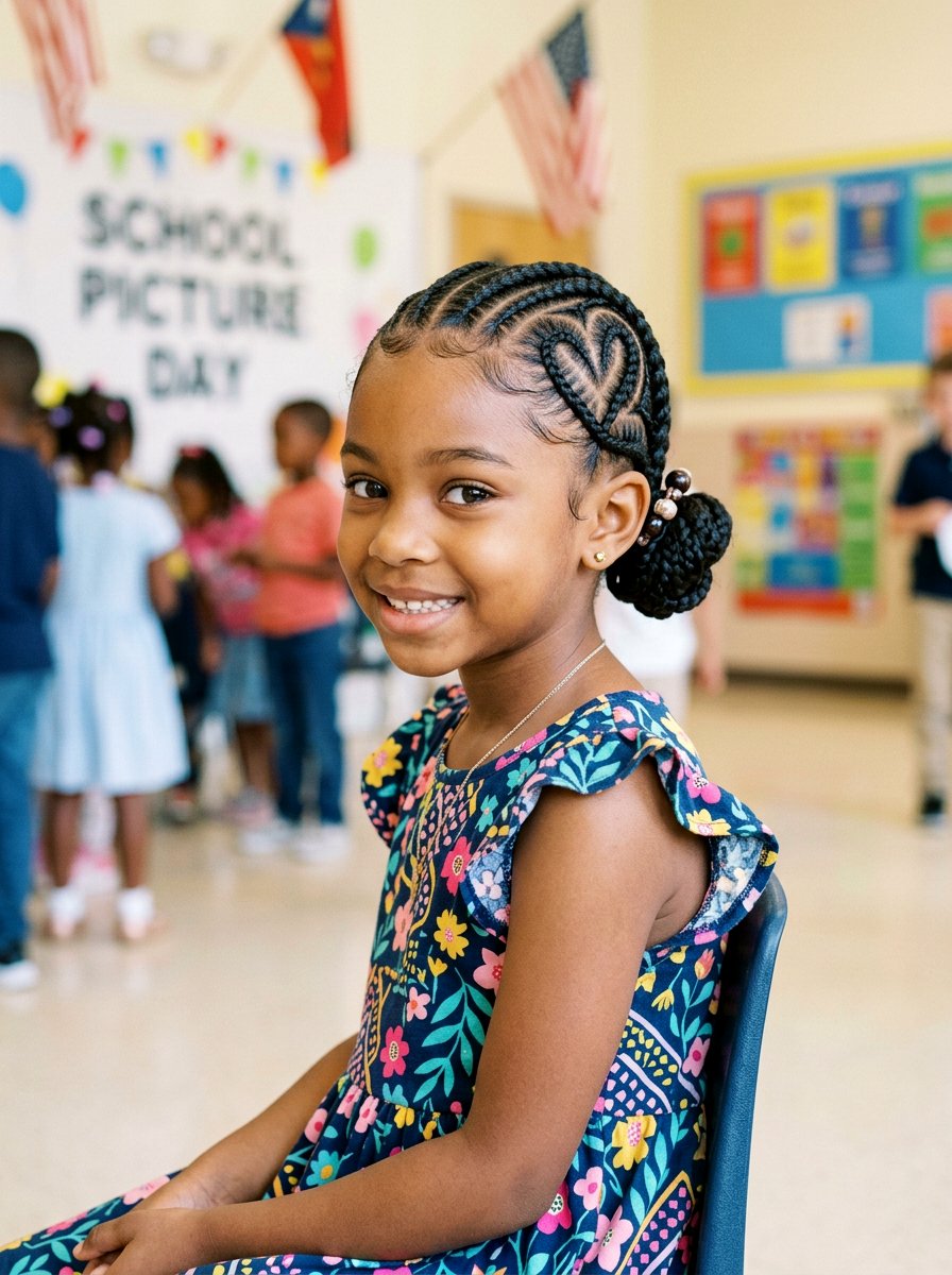 Cornrows With Heart Design Picture Day - 20 picture day braids for black girls - 20 picture day braids for black girls