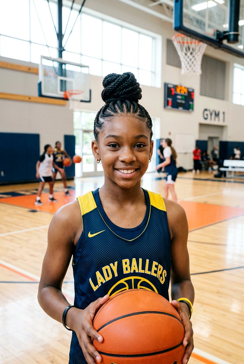 Cornrows With High Bun Basketball Hairstyle For Girls - 20 basketball hairstyles for girls - 20 basketball hairstyles for girls