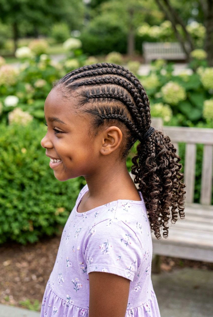 Cornrows with Beads and Curly Ponytail - 20 little girls cornrows with curly ponytail - 20 little girls cornrows with curly ponytail
