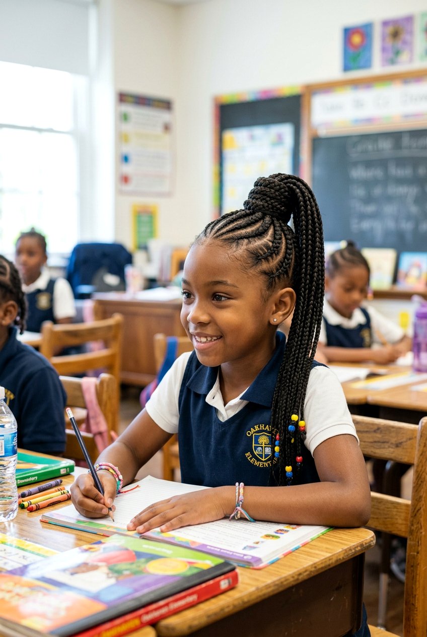 Cornrows with Braided High Ponytail and Wrapped Base - 20 school cornrow styles for black girls - 20 school cornrow styles for black girls