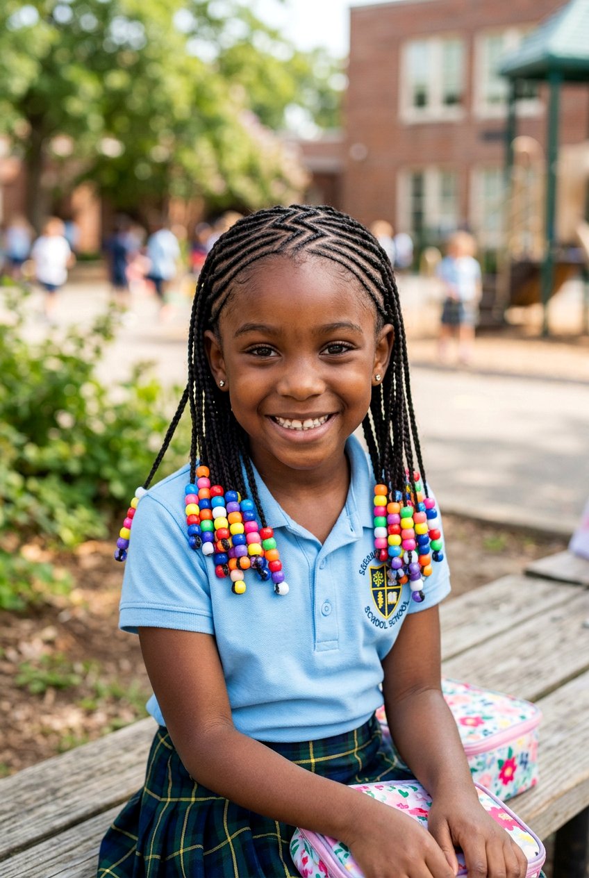 Cornrows with Zigzag Part and Colorful Beads - 20 school cornrow styles for black girls - 20 school cornrow styles for black girls