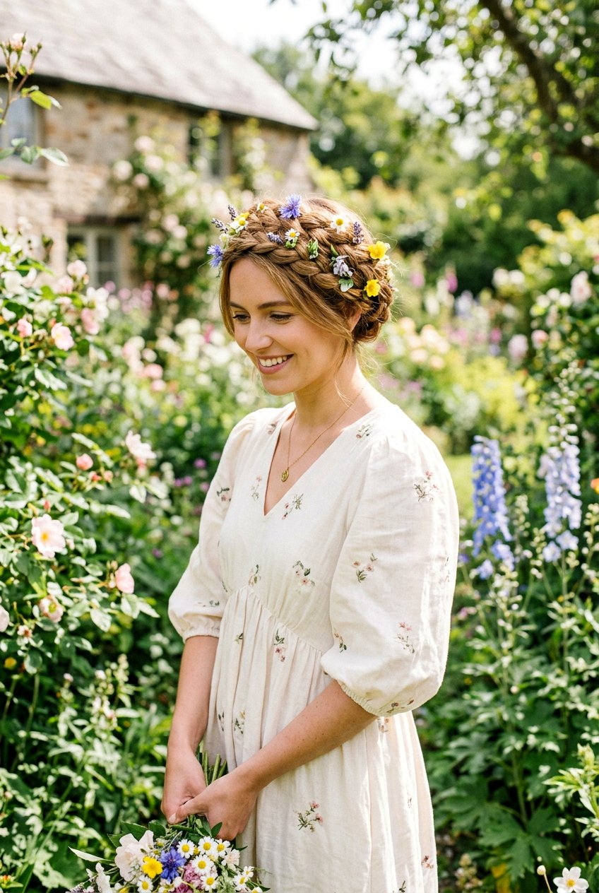 Cottagecore Braided Crown Hair - 20 cottagecore hairstyles - 20 cottagecore hairstyles