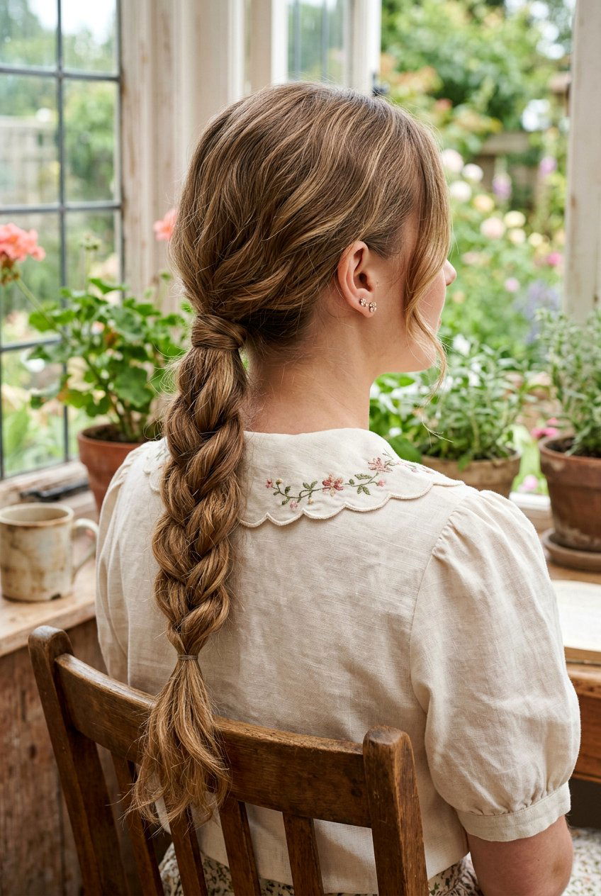 Cottagecore Braided Low Ponytail - 20 cottagecore braid hairstyle - 20 cottagecore braid hairstyle