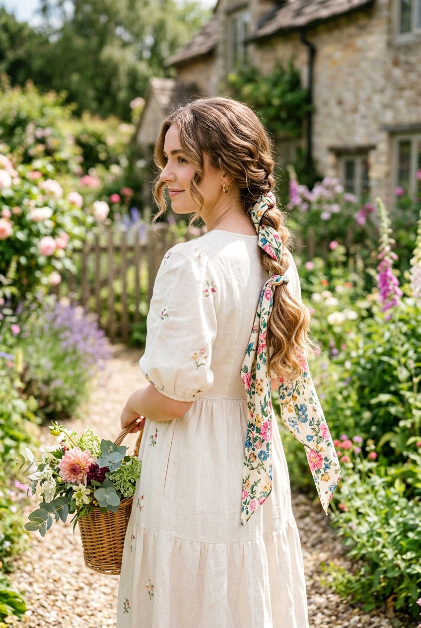 Cottagecore Braided Ponytail With Scarf - 20 cottagecore braid hairstyle - 20 cottagecore braid hairstyle