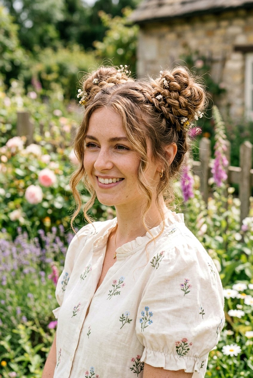 Cottagecore Braided Space Buns - 20 cottagecore braid hairstyle - 20 cottagecore braid hairstyle