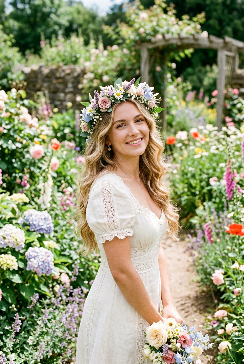 Cottagecore Hair With Flower Crown - 20 cottagecore hairstyles - 20 cottagecore hairstyles