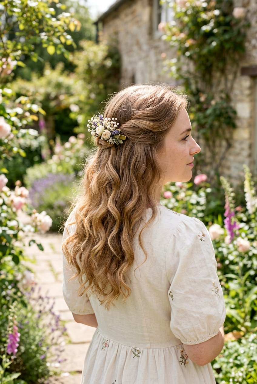 Cottagecore Half Up Half Down Hair - 20 cottagecore hairstyles - 20 cottagecore hairstyles