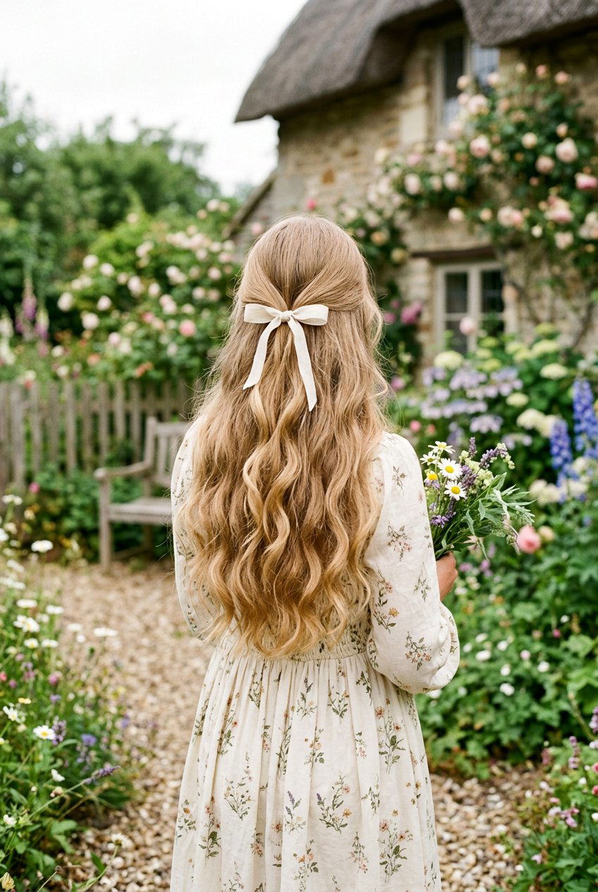 Cottagecore Long Wavy Hair - 20 cottagecore hairstyles - 20 cottagecore hairstyles