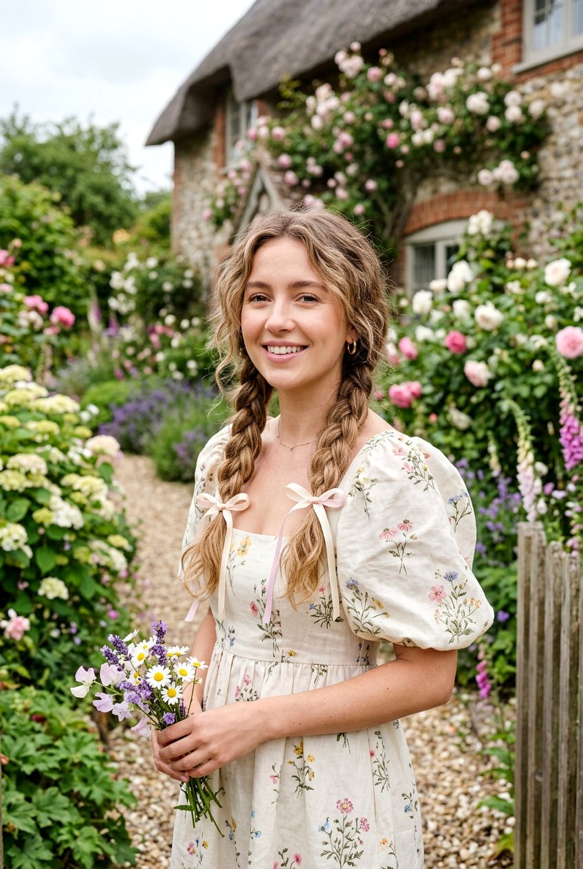 Cottagecore Loose Braids With Bows - 20 cottagecore hairstyles - 20 cottagecore hairstyles