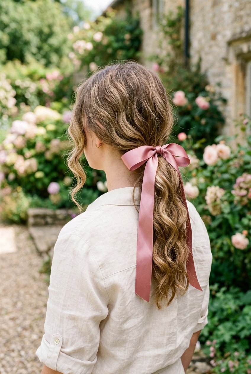 Cottagecore Ribbon Ponytail Hair - 20 cottagecore hairstyles - 20 cottagecore hairstyles