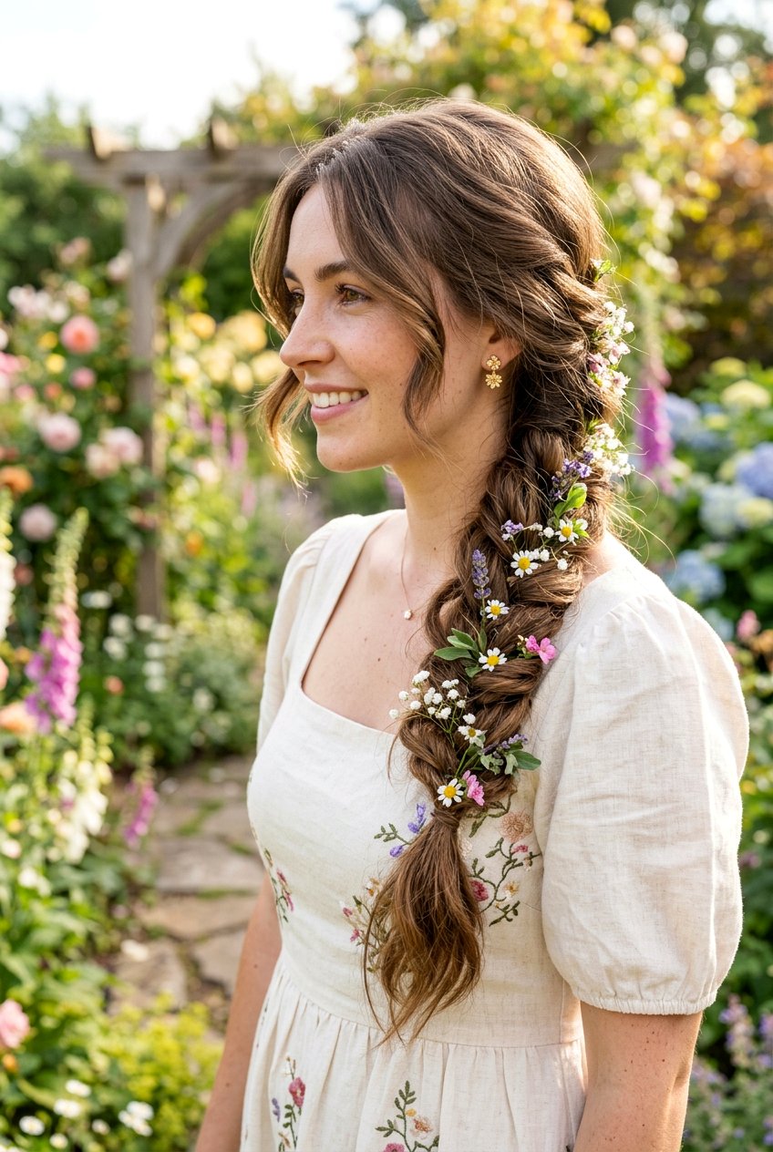 Cottagecore Side Braid Hair - 20 cottagecore hairstyles - 20 cottagecore hairstyles