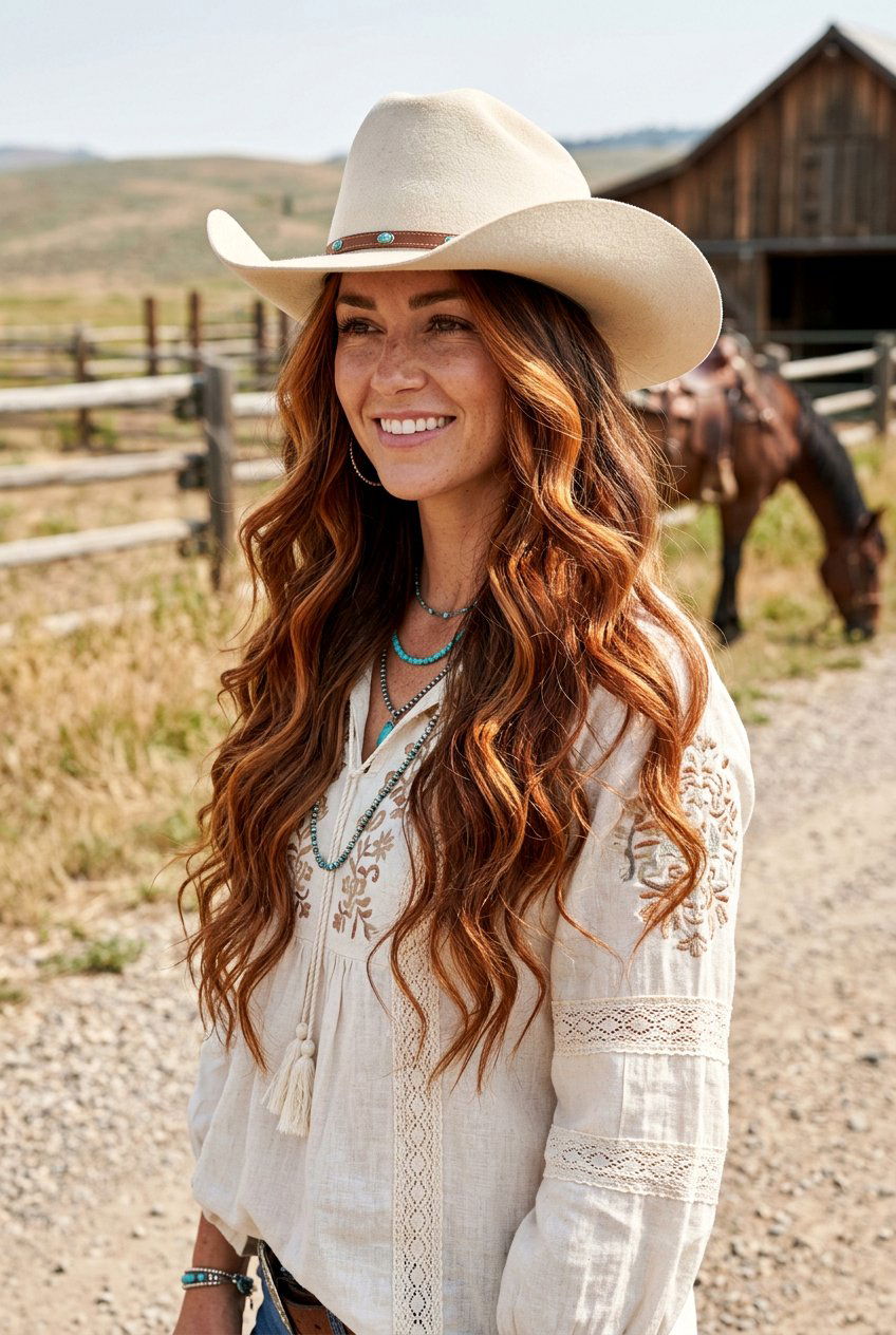 Cowgirl Copper Balayage Hair - 20 cowgirl hairstyles - 20 cowgirl hairstyles