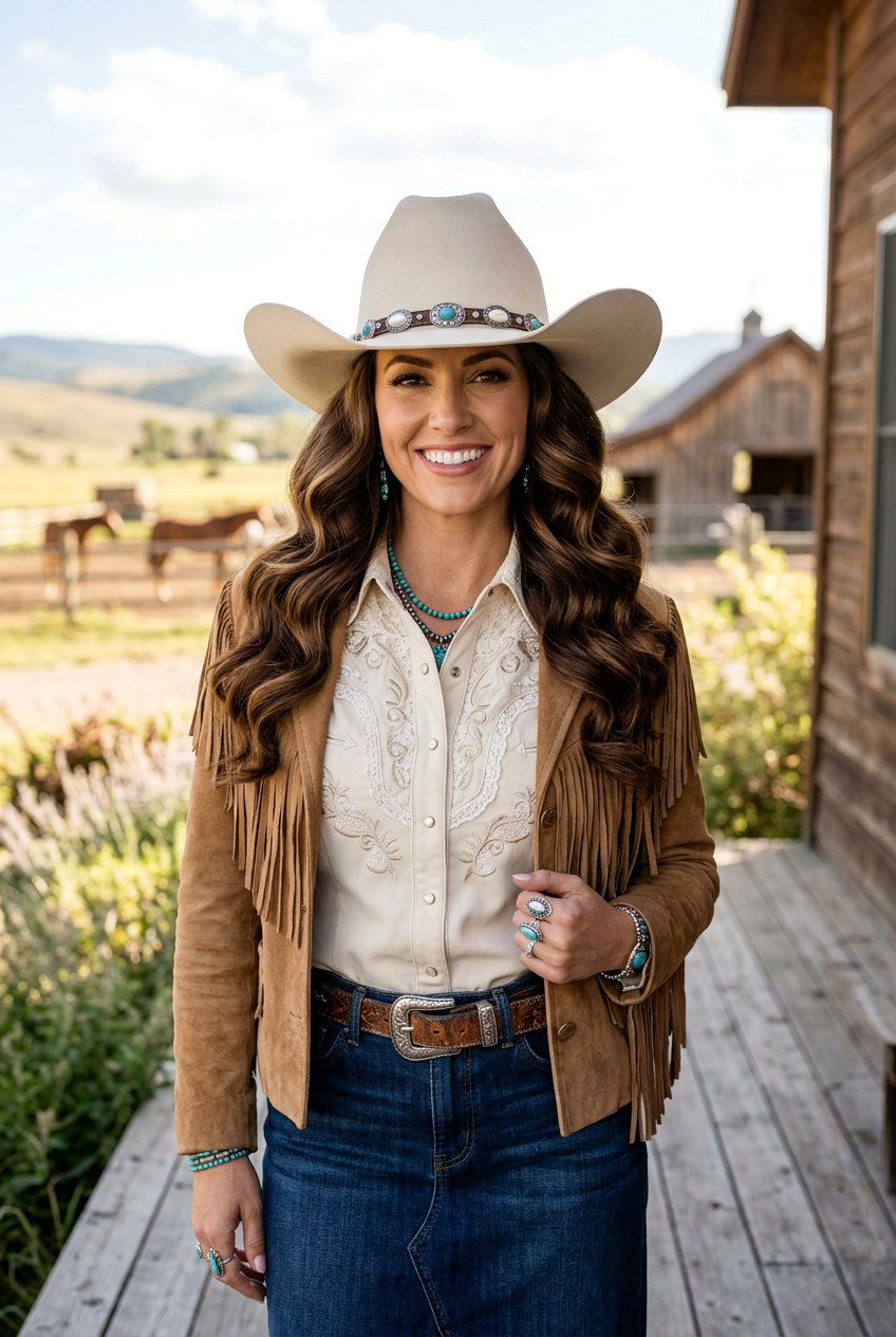 Cowgirl Glam Waves With Hat - 20 cowgirl hairstyles - 20 cowgirl hairstyles