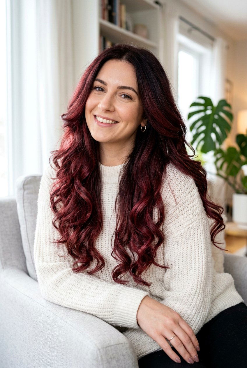 Cranberry Balayage On Long Layered Hair - 20 cranberry balayage hair color - 20 cranberry balayage hair color