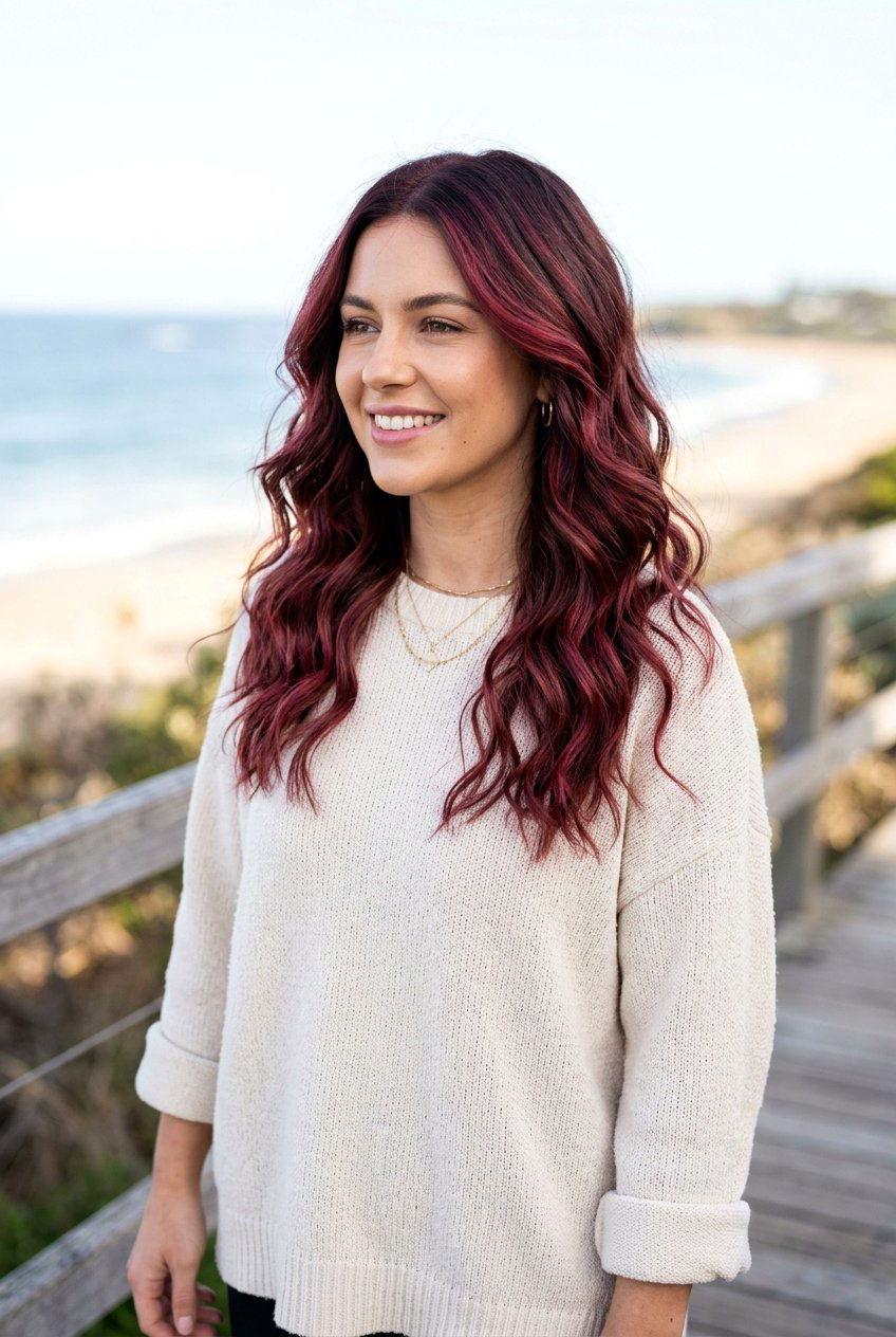 Cranberry Balayage On Wavy Hair - 20 cranberry balayage hair color - 20 cranberry balayage hair color