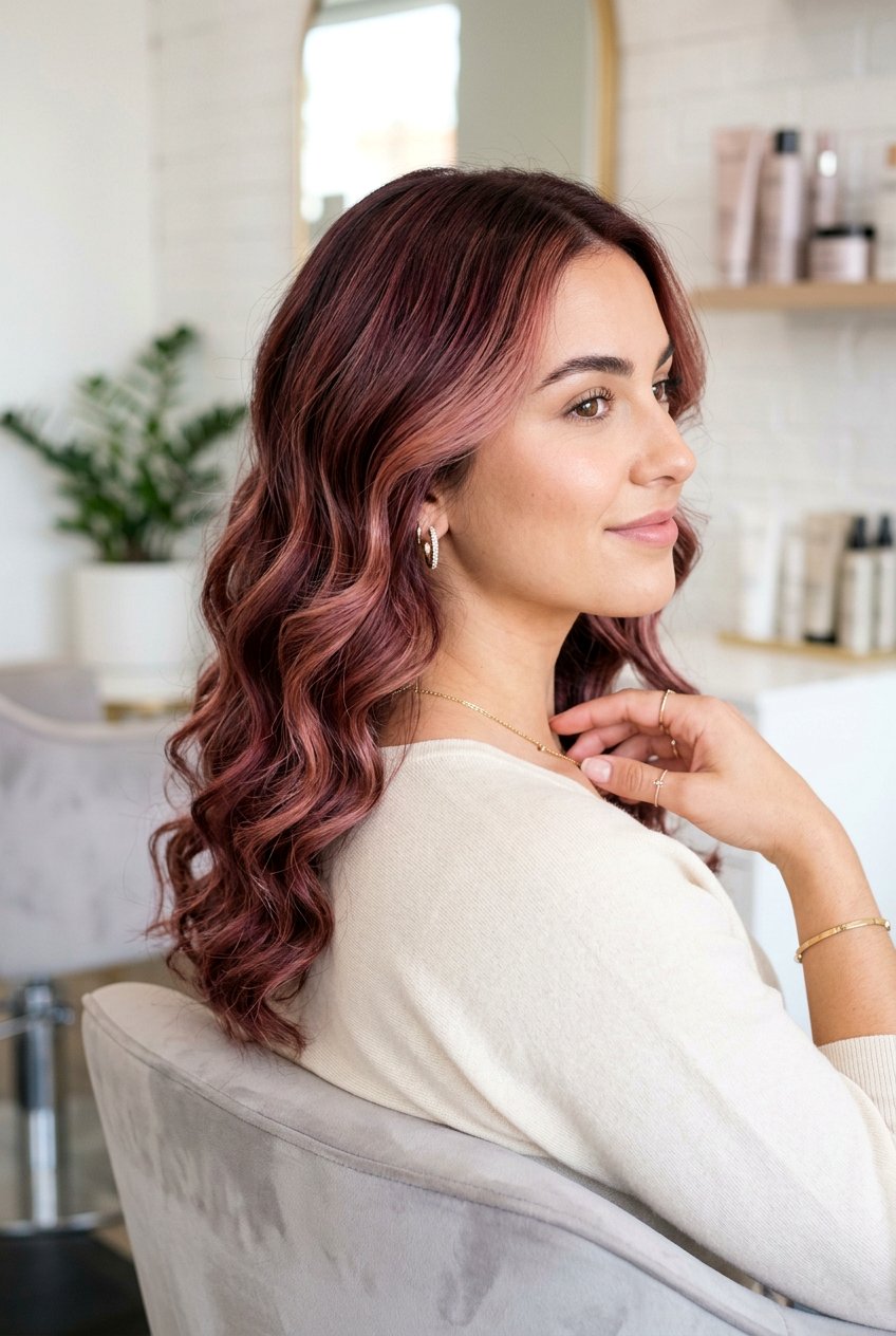 Cranberry Balayage With Rose Gold Hints - 20 cranberry balayage hair color