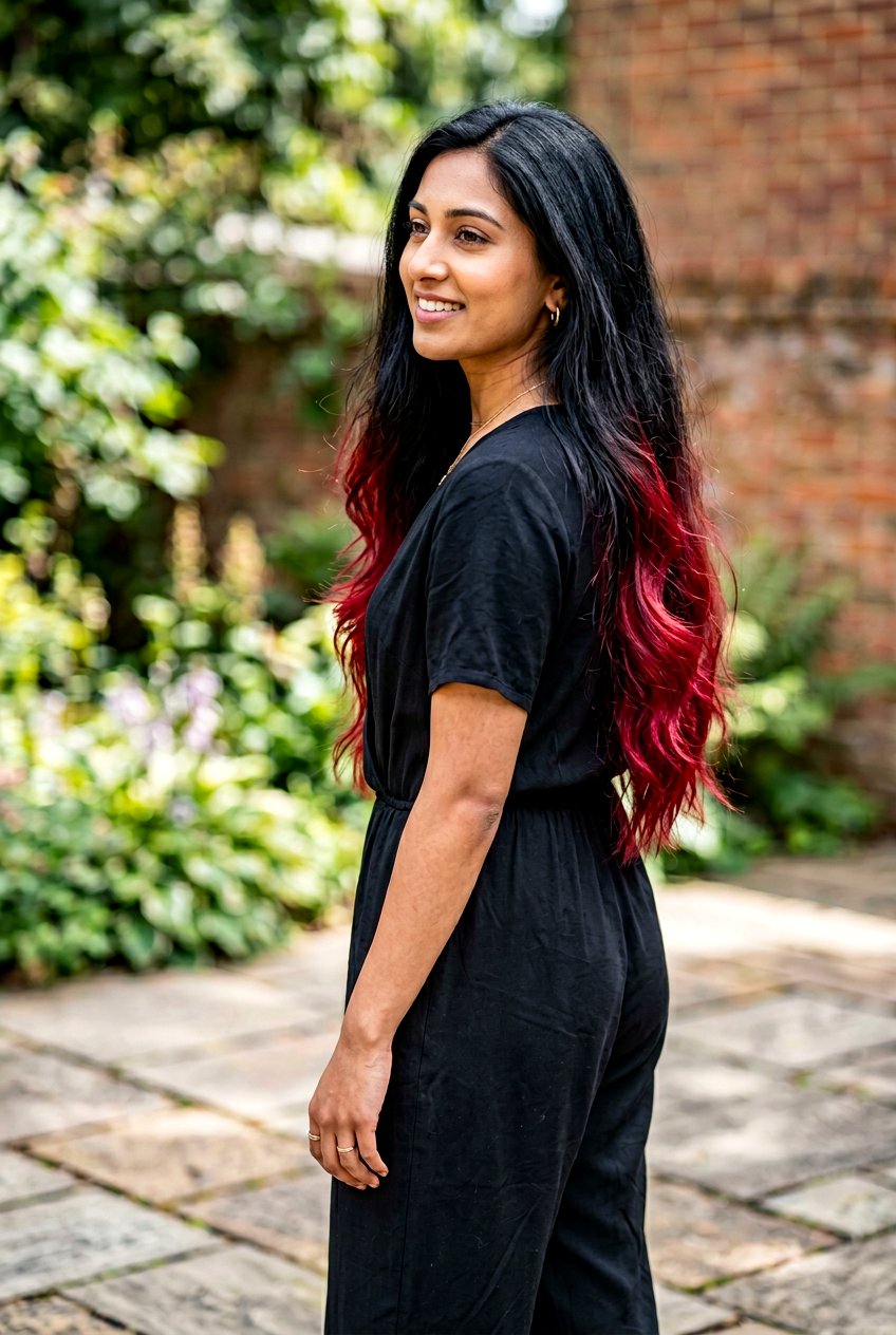 Cranberry Dip Dye Black Hair - 20 cranberry highlights on black hair - 20 cranberry highlights on black hair