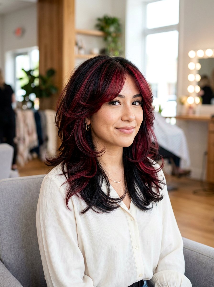 Cranberry Highlights On Black Hair Butterfly Cut - 20 cranberry highlights on black hair - 20 cranberry highlights on black hair