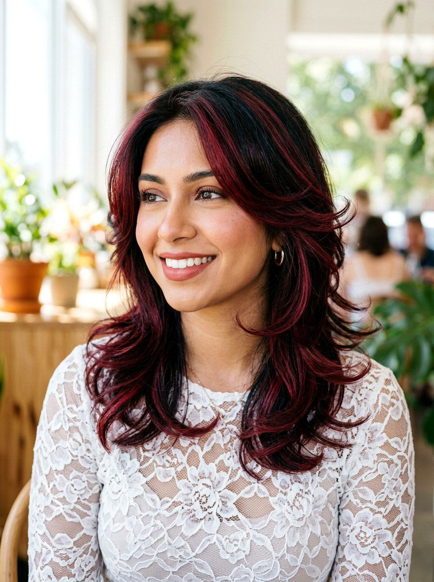 Cranberry Highlights On Black Hair Feathered Layers - 20 cranberry highlights on black hair - 20 cranberry highlights on black hair