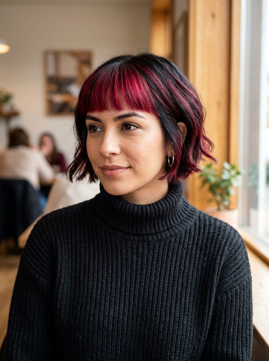 Cranberry Highlights On Black Hair French Bob - 20 cranberry highlights on black hair - 20 cranberry highlights on black hair