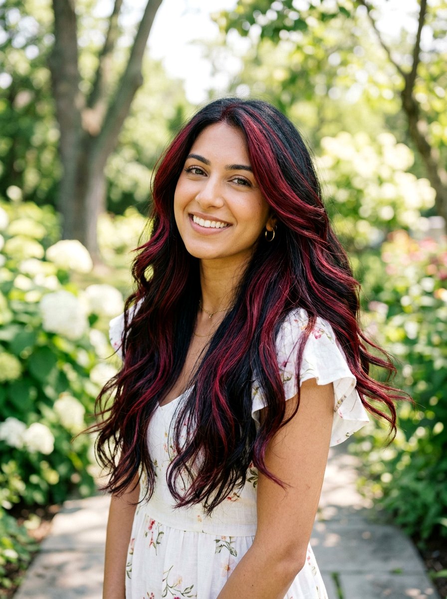 Cranberry Highlights On Black Hair Long Layers - 20 cranberry highlights on black hair - 20 cranberry highlights on black hair