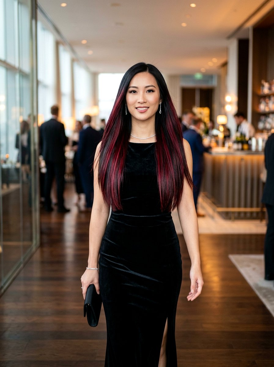 Cranberry Highlights On Black Hair Long Straight Hair - 20 cranberry highlights on black hair - 20 cranberry highlights on black hair