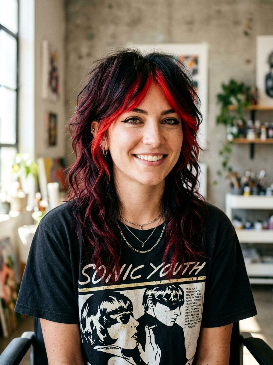 Cranberry Highlights On Black Hair Wolf Cut - 20 cranberry highlights on black hair - 20 cranberry highlights on black hair