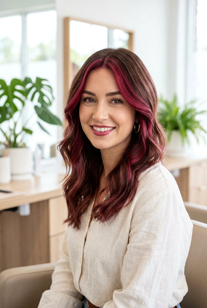 Cranberry Money Piece Balayage - 20 cranberry balayage hair color - 20 cranberry balayage hair color