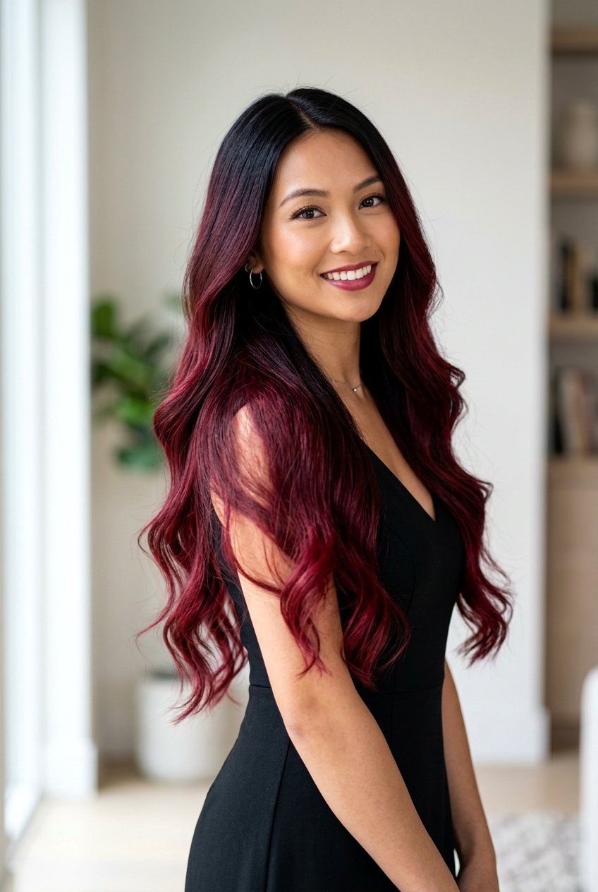 Cranberry Ombre On Black Hair - 20 cranberry highlights on black hair - 20 cranberry highlights on black hair