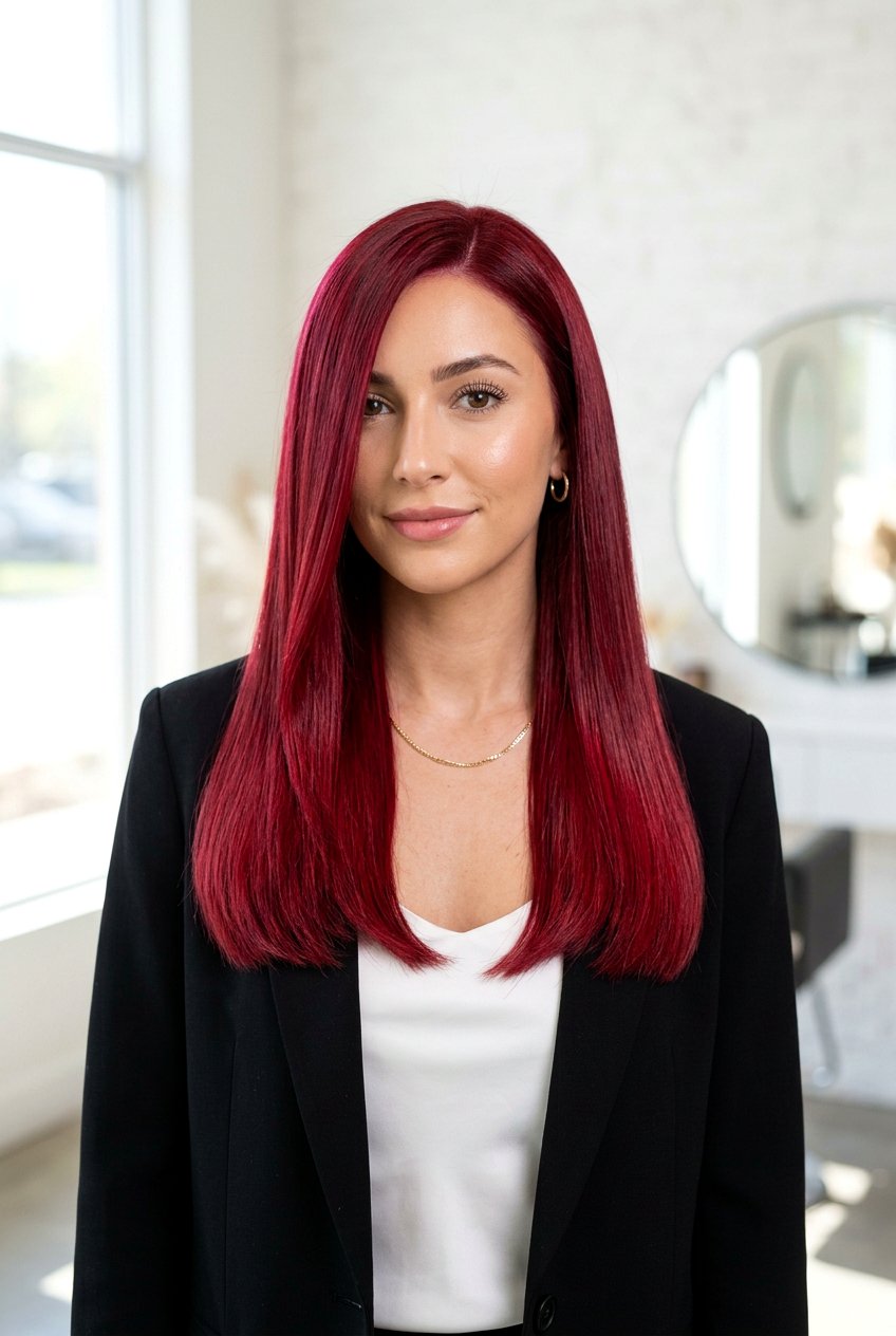 Cranberry Red Glossy Blowout - 20 cranberry red hair color - 20 cranberry red hair color