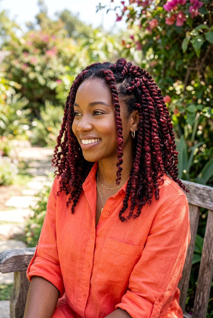 Cranberry Red Highlights Natural Hair - 20 cranberry highlights on black hair - 20 cranberry highlights on black hair