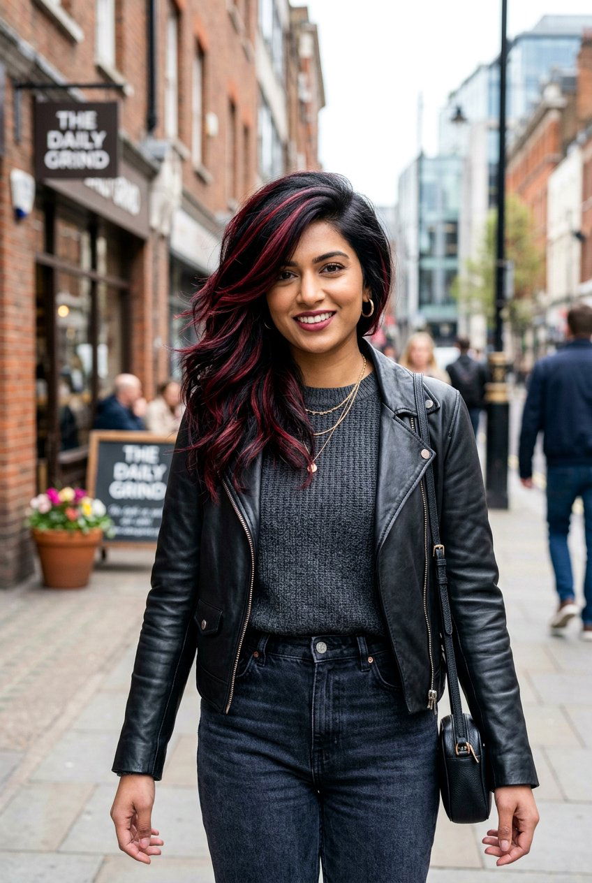 Cranberry Red Streaks Black Hair - 20 cranberry highlights on black hair - 20 cranberry highlights on black hair