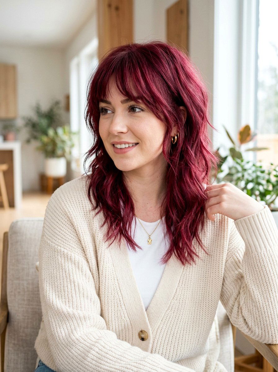 Cranberry Wolf Cut - 20 red wolf cut color ideas - 20 red wolf cut color ideas