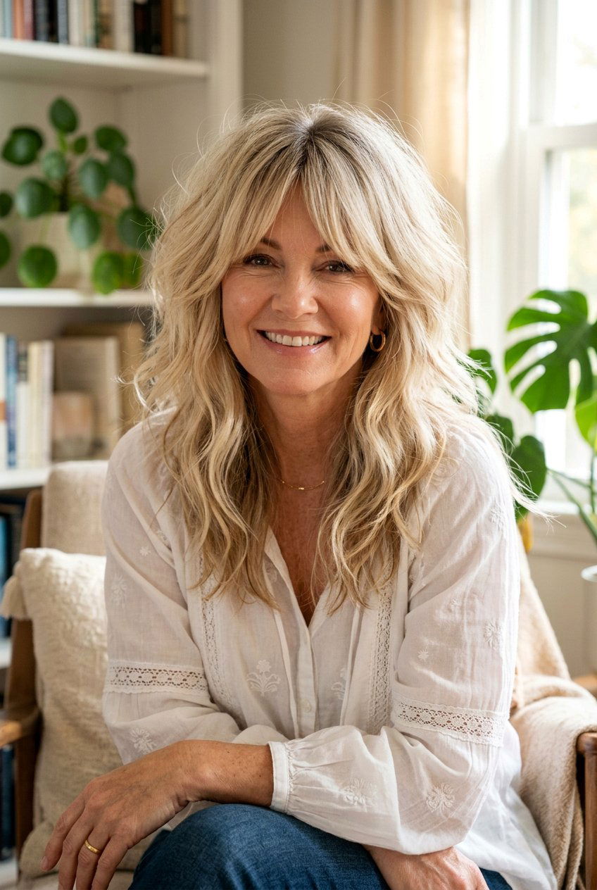 Creamy Beige Blonde Shag - 20 rooted beige blonde for women over 50 - 20 rooted beige blonde for women over 50