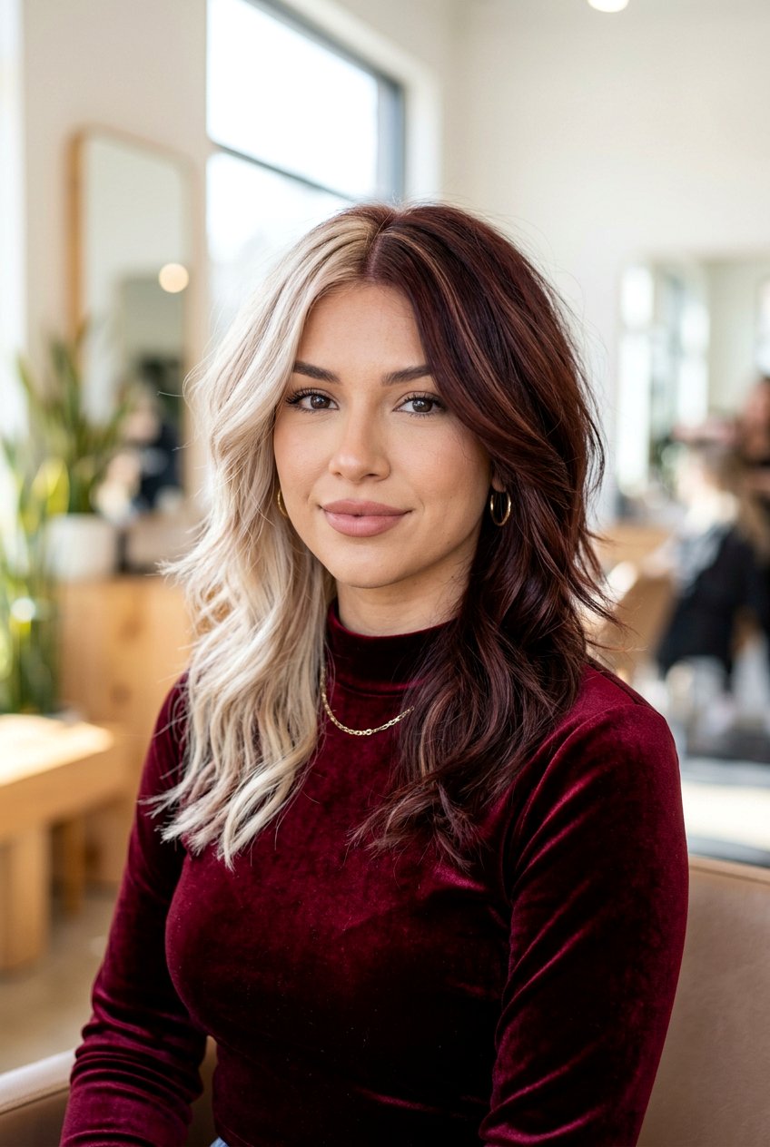 Creamy Blonde And Mahogany Split Dye - 20 blonde and brunette split dye hair - 20 blonde and brunette split dye hair