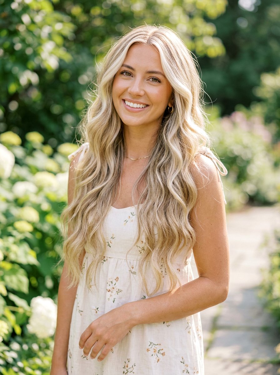 Creamy Blonde Face Framing Highlights Long Waves - 20 creamy blonde with face framing highlights - 20 creamy blonde with face framing highlights