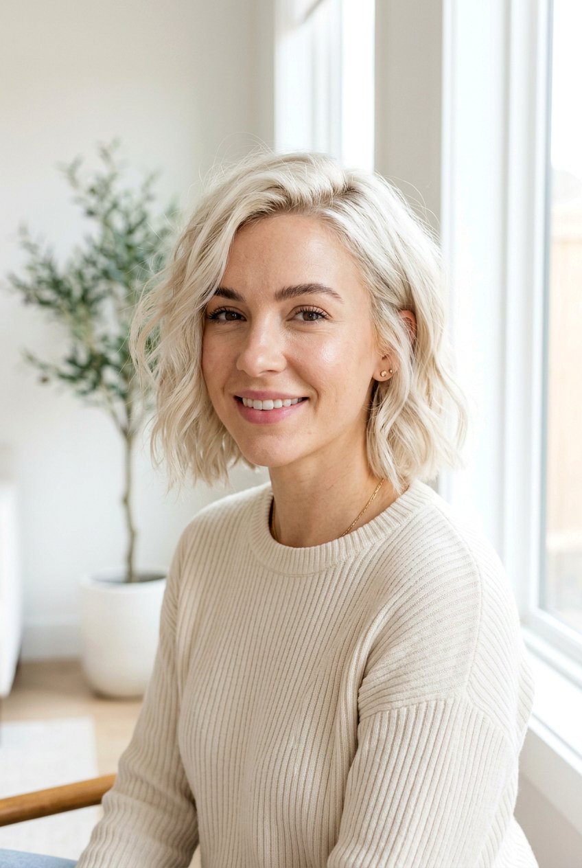 Creamy Platinum Blonde Bob With Waves - 20 creamy platinum blonde hair - 20 creamy platinum blonde hair