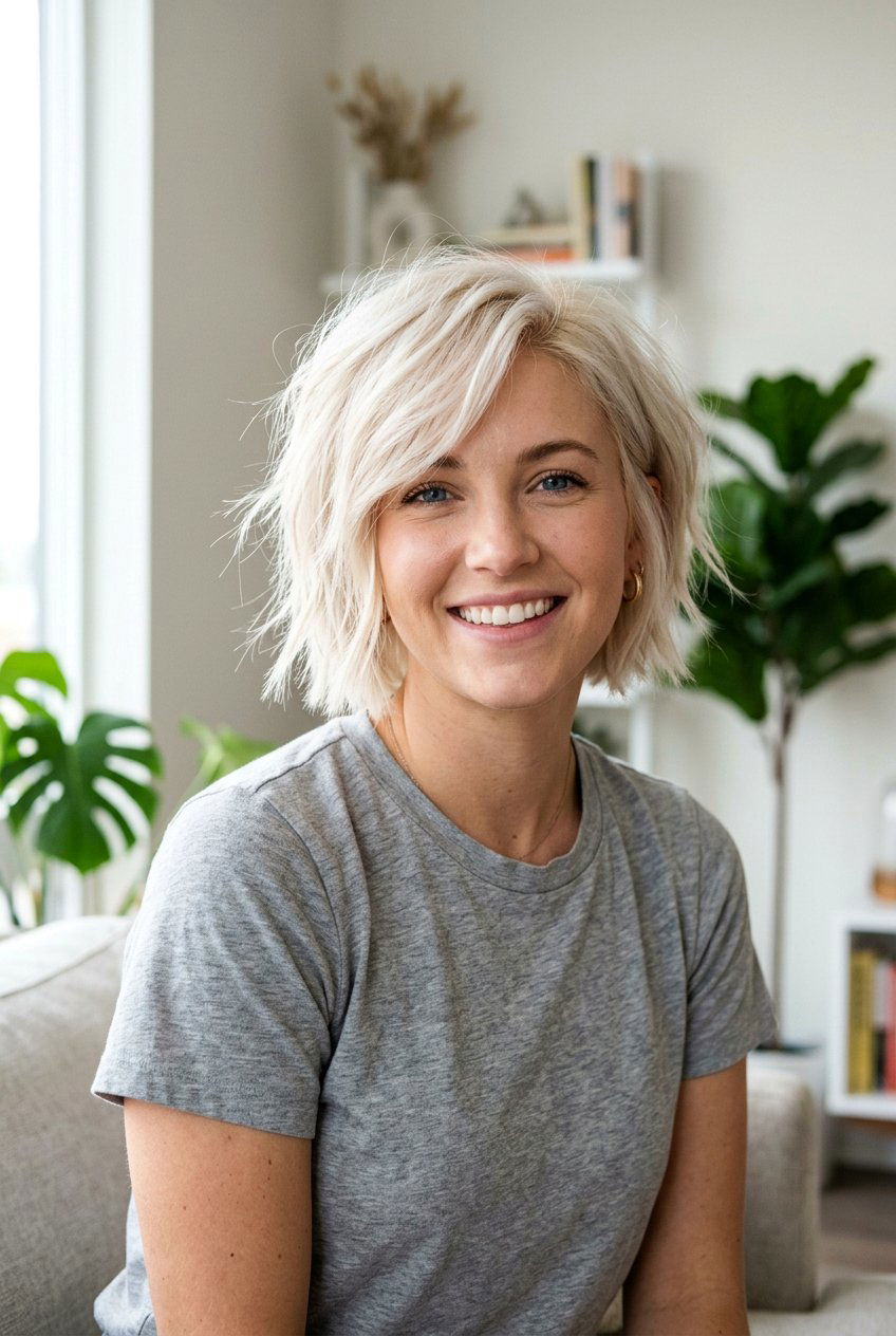 Creamy Platinum Blonde On Short Layered Cut - 20 creamy platinum blonde hair - 20 creamy platinum blonde hair