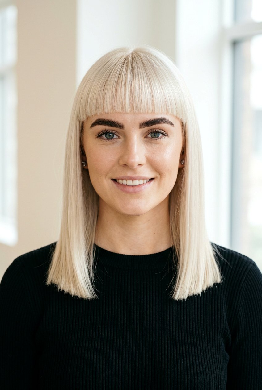 Creamy Platinum Blonde With Blunt Bangs - 20 creamy platinum blonde hair - 20 creamy platinum blonde hair