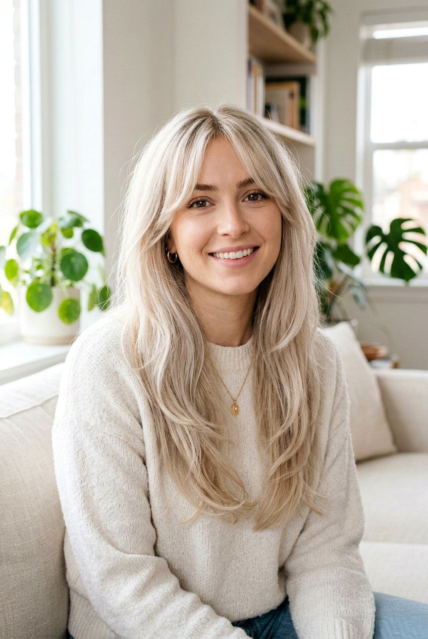 Creamy Platinum Blonde With Curtain Bangs - 20 creamy platinum blonde hair - 20 creamy platinum blonde hair