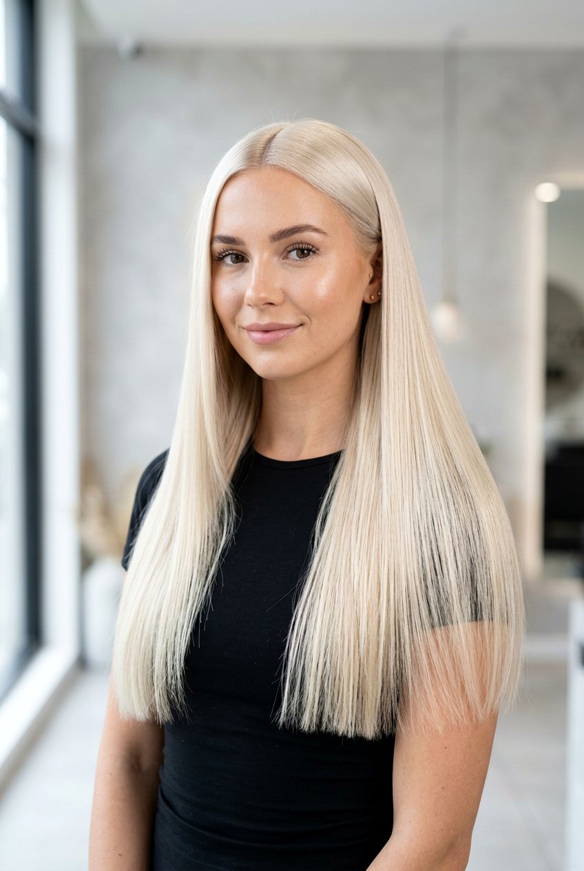 Creamy Platinum Blonde With Straight Sleek Finish - 20 creamy platinum blonde hair - 20 creamy platinum blonde hair