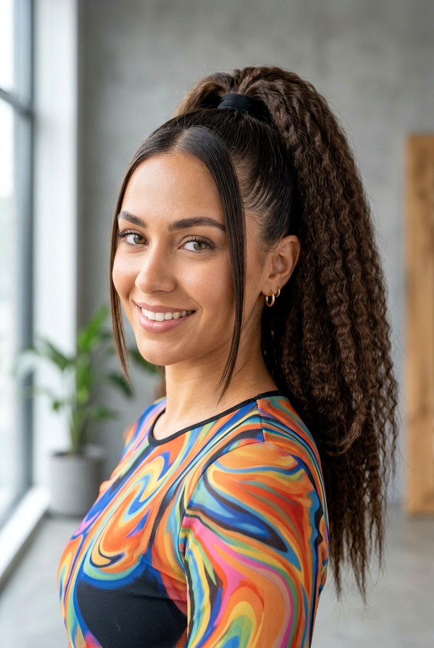 Crimped Ponytail - 20 y2k ponytail with face framing strands - 20 y2k ponytail with face framing strands