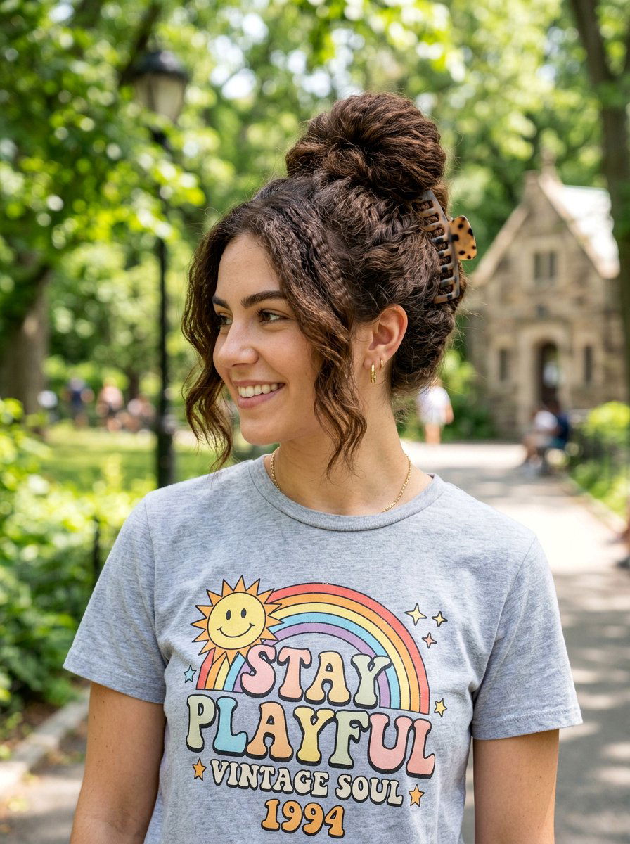 Crimped Texture Claw Clip Bun - 20 vacation hairstyle with claw clip bun - 20 vacation hairstyle with claw clip bun