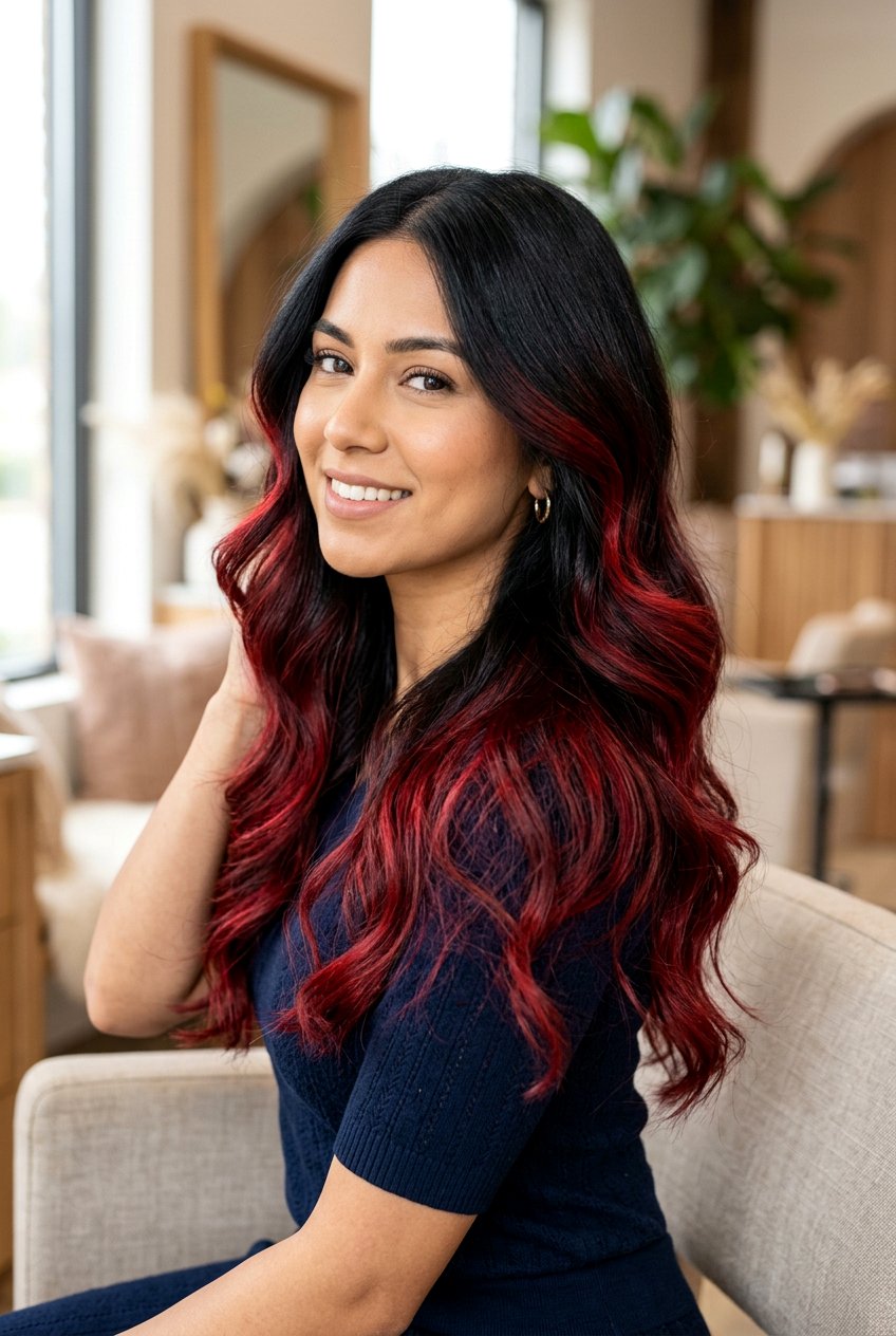 Crimson Highlights Black Hair - 20 black hair with red highlights - 20 black hair with red highlights
