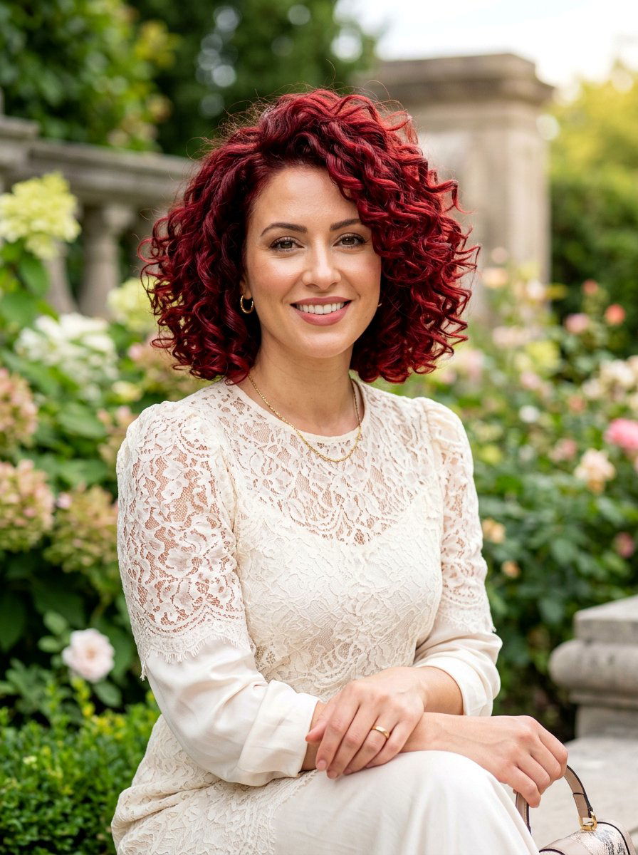 Crimson Red Curly Bob - 20 red curly bob color ideas - 20 red curly bob color ideas