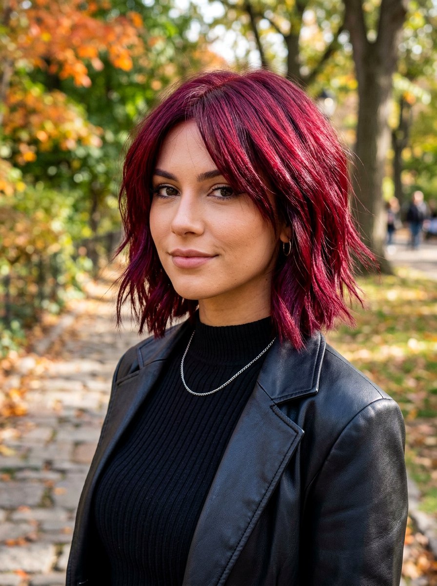 Crimson Red Gloss Textured Bob - 20 red gloss hair color ideas - 20 red gloss hair color ideas