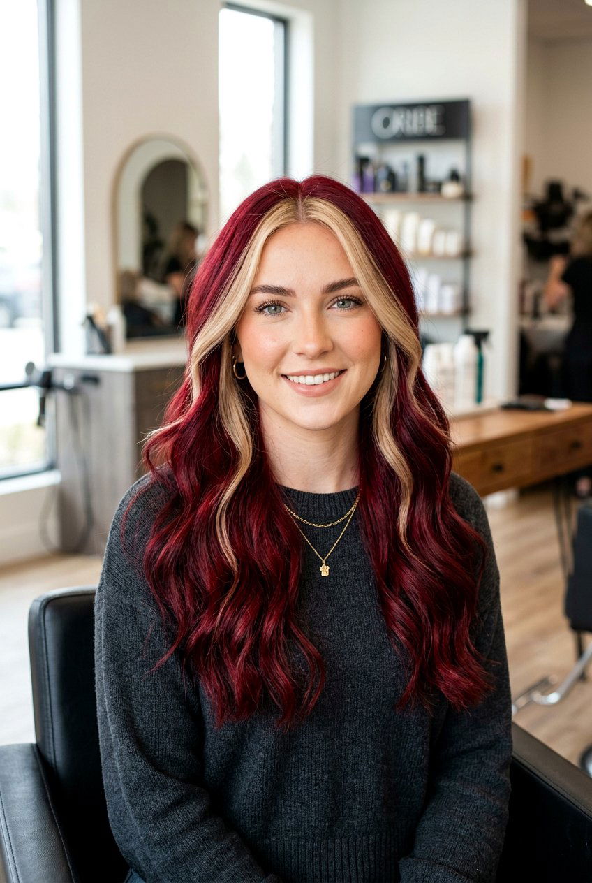 Crimson Red Hair with Blonde Money Piece - 20 red hair with blonde money piece - 20 red hair with blonde money piece