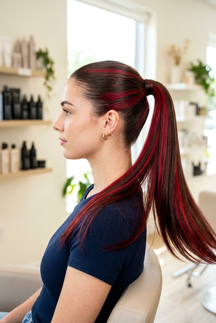 Crimson Red Highlights Dark Brown Hair - 20 red highlights on dark brown hair - 20 red highlights on dark brown hair