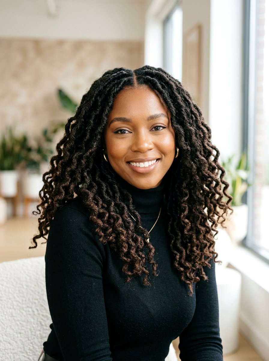 Crinkle Locs Braid Out - 20 shoulder length loc styles - 20 shoulder length loc styles